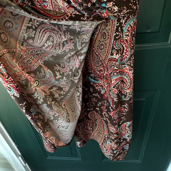 Lauren Ralph Lauren Petite Brown Paisley Midi Dress PL Ruched Sleeveless - Picture 3 of 6